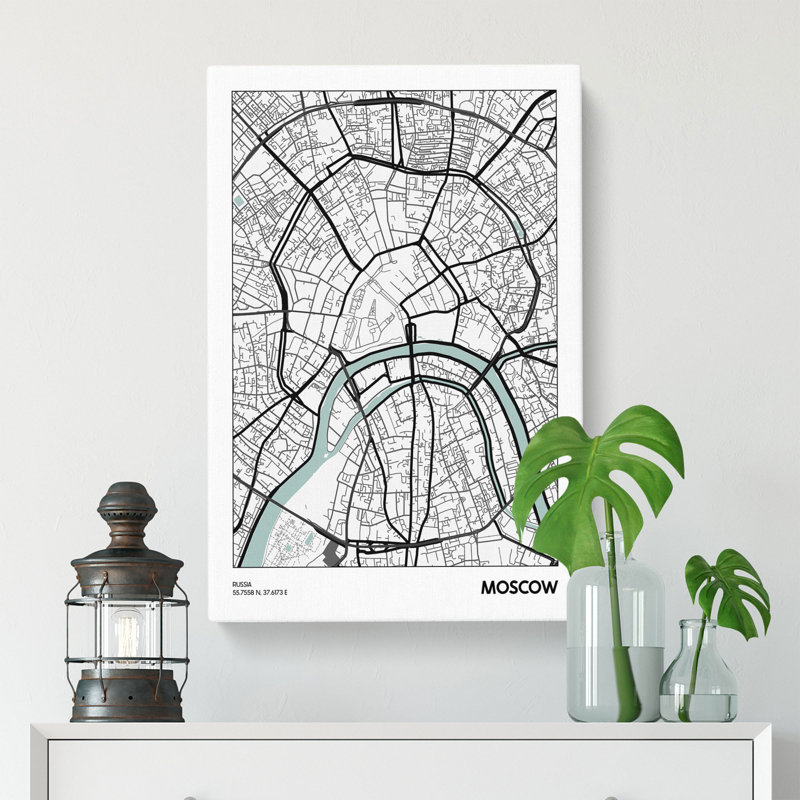 Map Moscow Russia - Wrapped Canvas, 50cm H x 35cm W x 3cm D