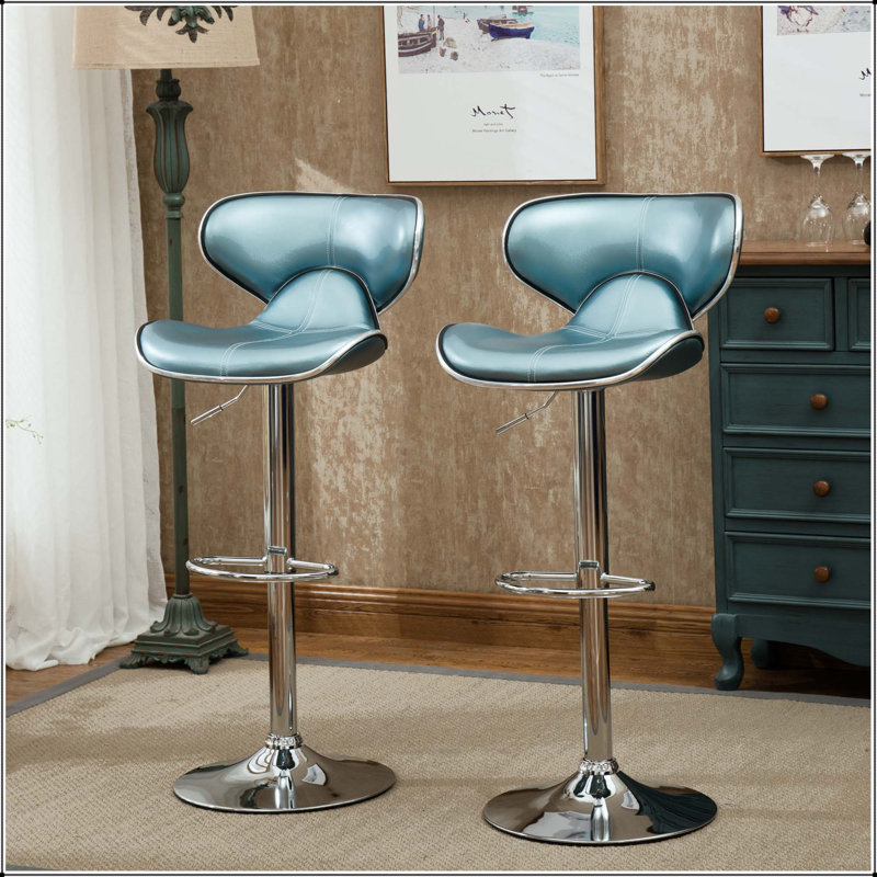 Ensemble de 2 tabourets pivotants réglables Masaccio avec base chromée Airlift, Blue