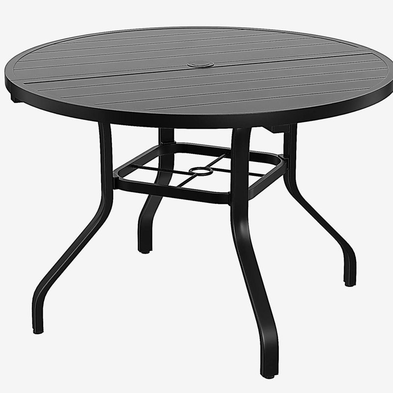 Round Outdoor Dining Table, 41" Round Patio Table Wood-Like Grain with 1.57" Umbrella Hole, Metal Outdoor Dining Tables