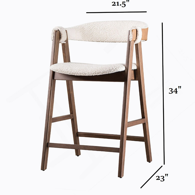 Tabouret de comptoir 2 pièces Mid-Century moderne avec siège rembourré et dossier courbé, finition noyer et beige pour plus de confort et de style