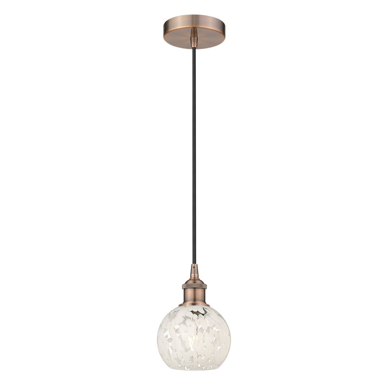 Mini-luminaire suspendu à cordon 1 lumière Edison White Mouchette 6 po-616-G1216, Cuivre antique, H 8 po x l 6 po x P 6 po