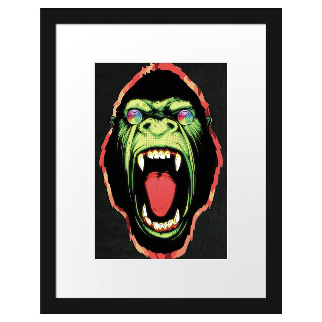 Gerahmtes Poster Hypnotic Ape Schwarz