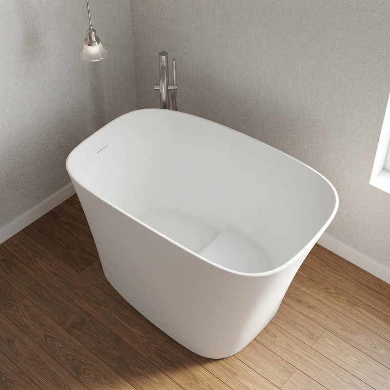 51 Inch Rectangle Freestanding Tub Solid Surface Deep Soaking Bathtub Matte White with Seat