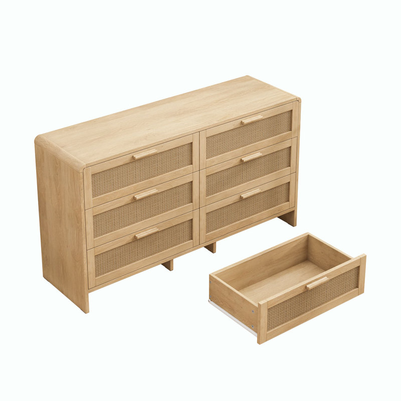 Armoire de rangement en rotin 6 tiroirs, Naturel