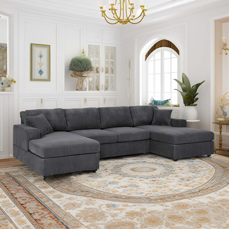 Canapé modulaire rembourré 3 pièces Loette, Velours côtelé gris foncé, 33'' H X 120'' W X 60.5'' D 