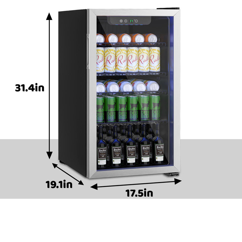 Beverage Refrigerator Cooler, 126 Can/3.2 Cu.ft Mini Fridge with Digital Display, Small Drink Fridge with Adjustable Shelves & Temperature Control for Soda, Beer or Wine, Sliver