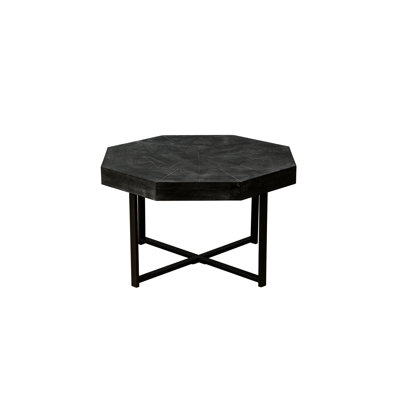 Living Room Decorative Octagonal Table, Antique Black, Wood And Metal Black Coffee Strong Structure