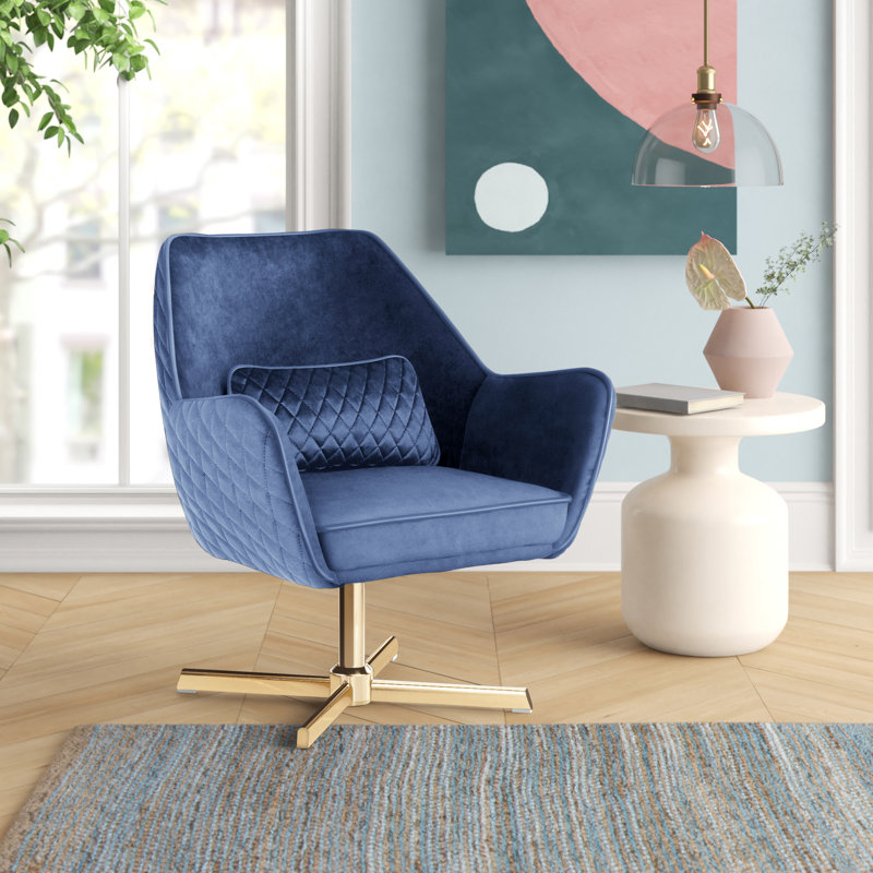 Ursuline 28.5" W Swivel Armchair, Velvet, Gold, Cream