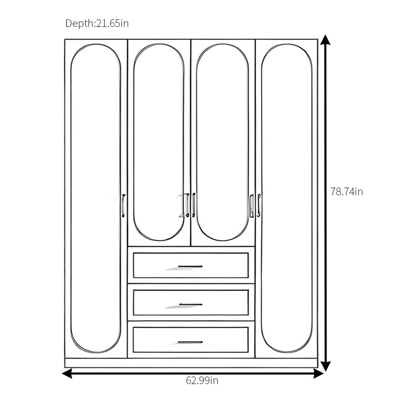 Garde-robe moderne simple de couleur unie, H 78,74 po x l 62,99 po x P 21,65 po