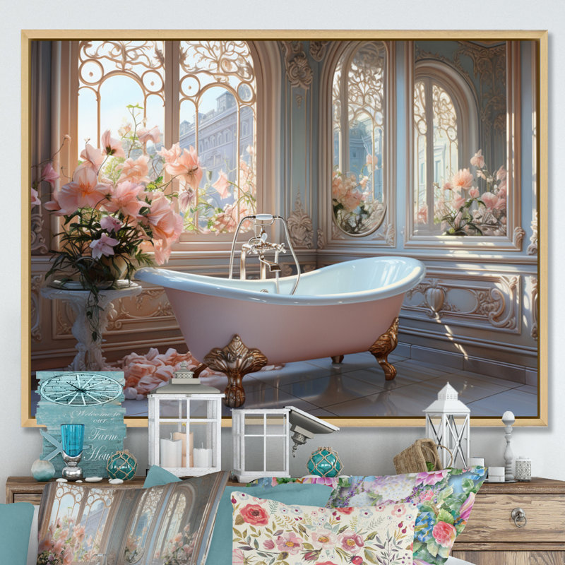«Bathroom Ethereal Glow III» - Impression sur toile encadrée pour salle de bain, H 16 po x l 32 po x P 1 po