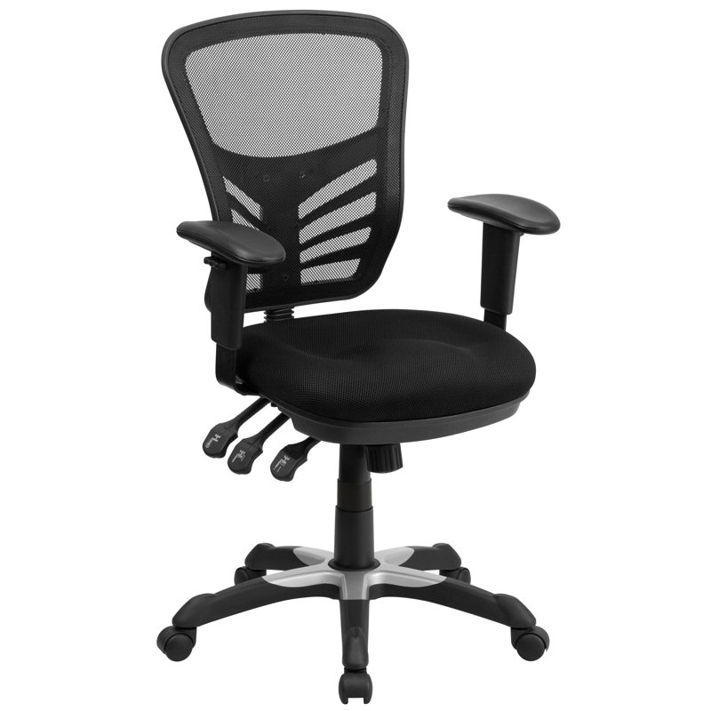 Mid-Back Mesh Multifunction Executive Swivel Ergonomic Office Chair with Adjustable Arms, Black
