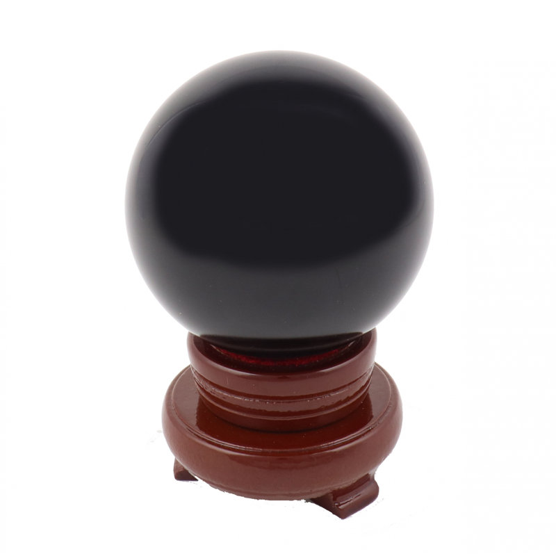 Sphère de cristal avec support rotatif en bois, Noir
