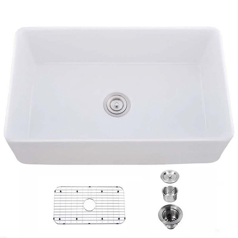 Évier de cuisine en céramique 33 po à tablier simple L 33 po