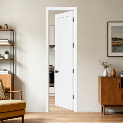 Truly Prehung Interior Door (no Assembly Required) White Primed 1-panel Paneled Solid Core Shaker Wood Door With 4-9/16" Jamb