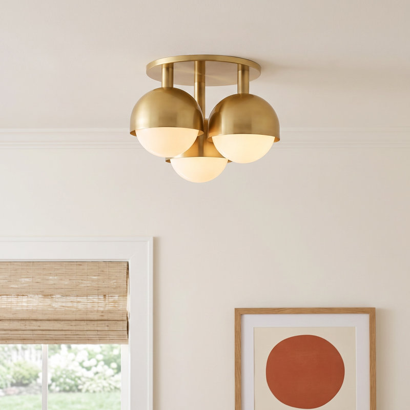 Weston Glass Semi Flush Mount, Aged Brass