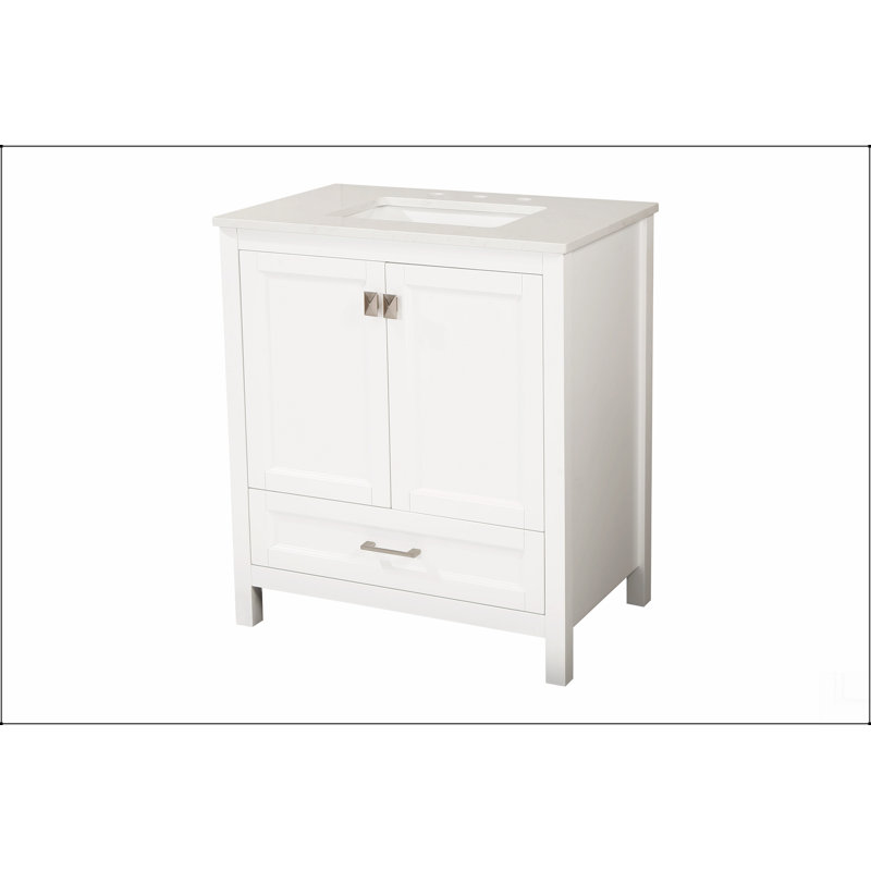 Meuble-lavabo de salle de bain 30 po avec lavabo et comptoir en marbre, Blanc