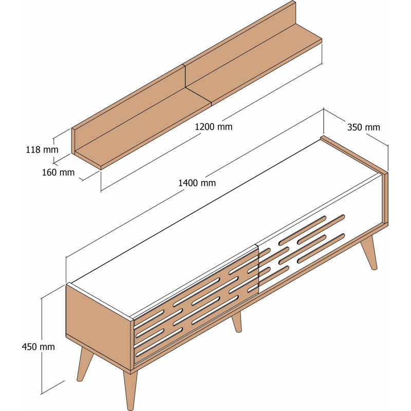 Keikei Unfinished TV Stand, White