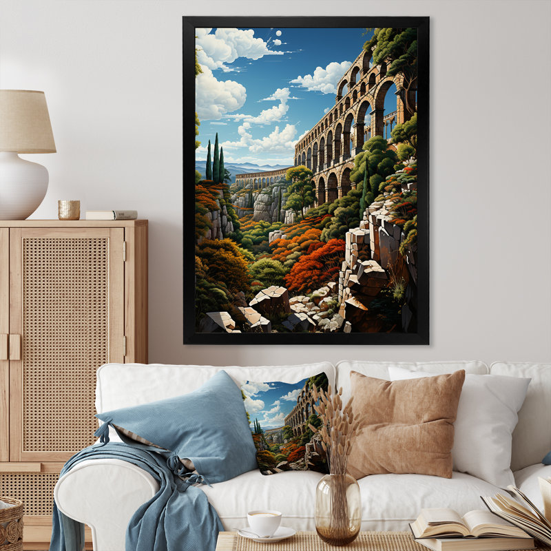 Espagne, aqueduc romain en segovin sur toile, Cadre photo noir, H 20 po x l 12 po x P 1 po