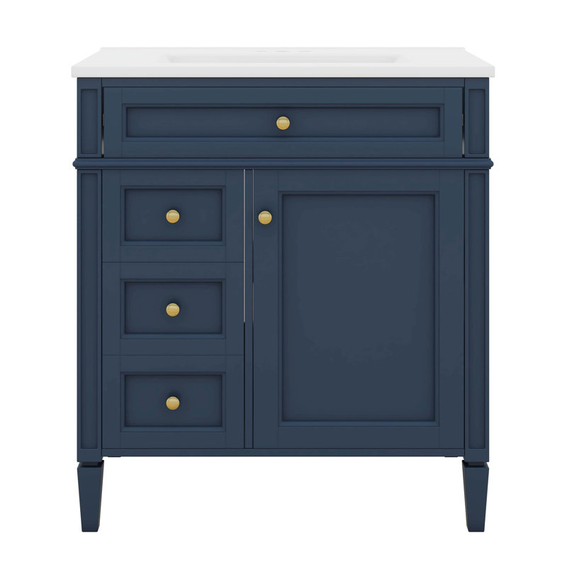 Meuble-lavabo de 30 po avec évier supérieur en céramique, armoire de rangement moderne avec 2 tiroirs et un tiroir basculant