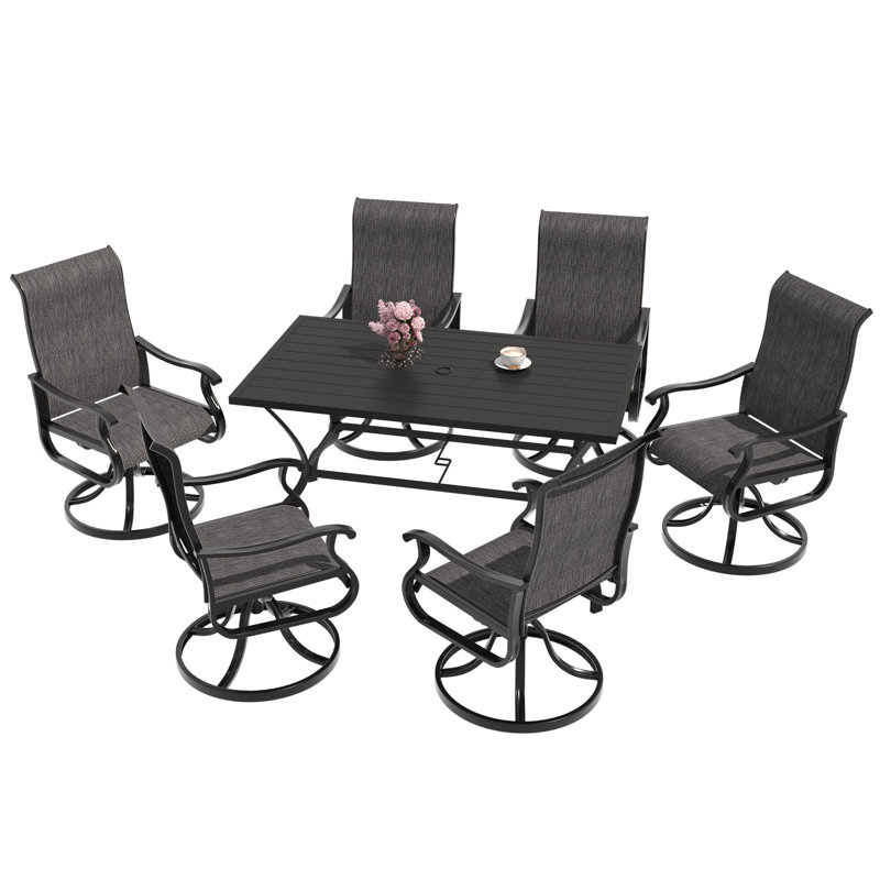 Ensemble repas pour 6 personnes avec table rectangulaire en métal, Gris
