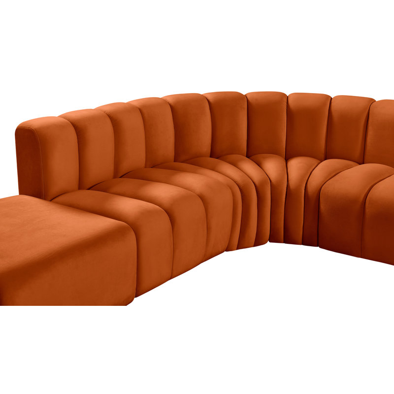 Hurlburt Upholstered Curved Sectional with Ottoman Reversible, Cognac Velvet
