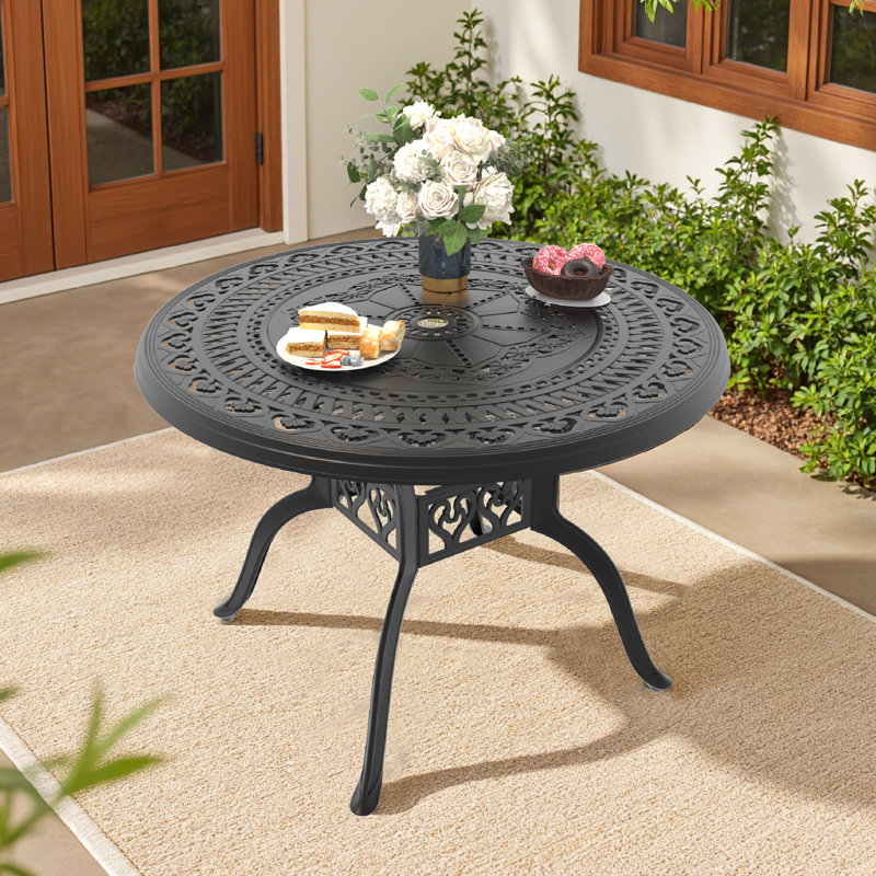 Shavarsh 39.37-Inch Cast Aluminum Patio Dining Table – Classic Round Design in Black for Garden or Balcony