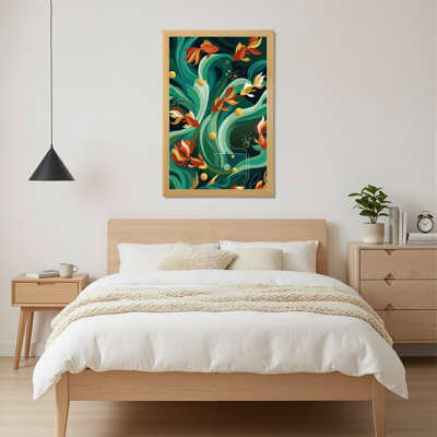 Art mural sur toile en bois naturel pour salon, chambre à coucher, bureau ou vestibule - décoration murale décorative avec vagues florales
