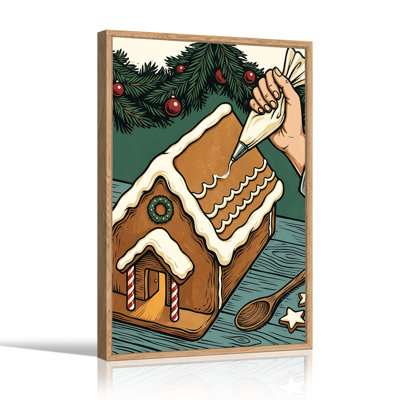" Gingerbread House Being Decorated With White Christmas " Painting