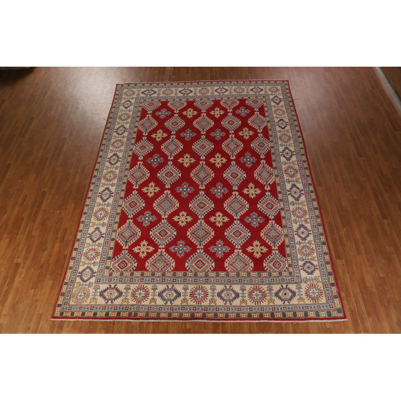 Red Geometric Kazak Oriental Area Rug