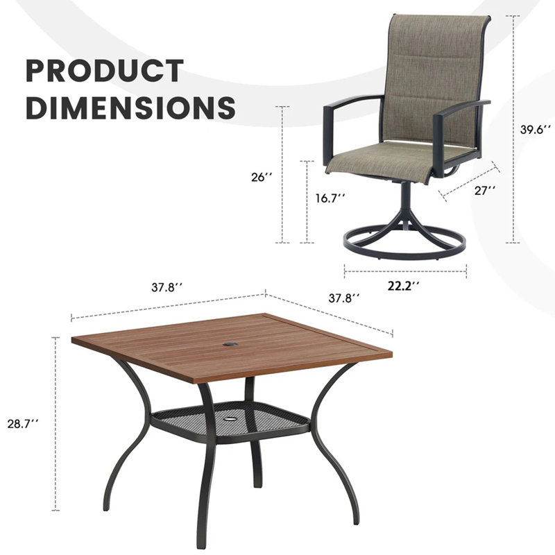 4-Person Outdoor Patio Dining Set, Walnut, Brown/Black