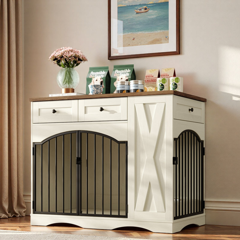 Meuble de rangement pour chien de ferme avec 3 tiroirs et mangeoire amovible