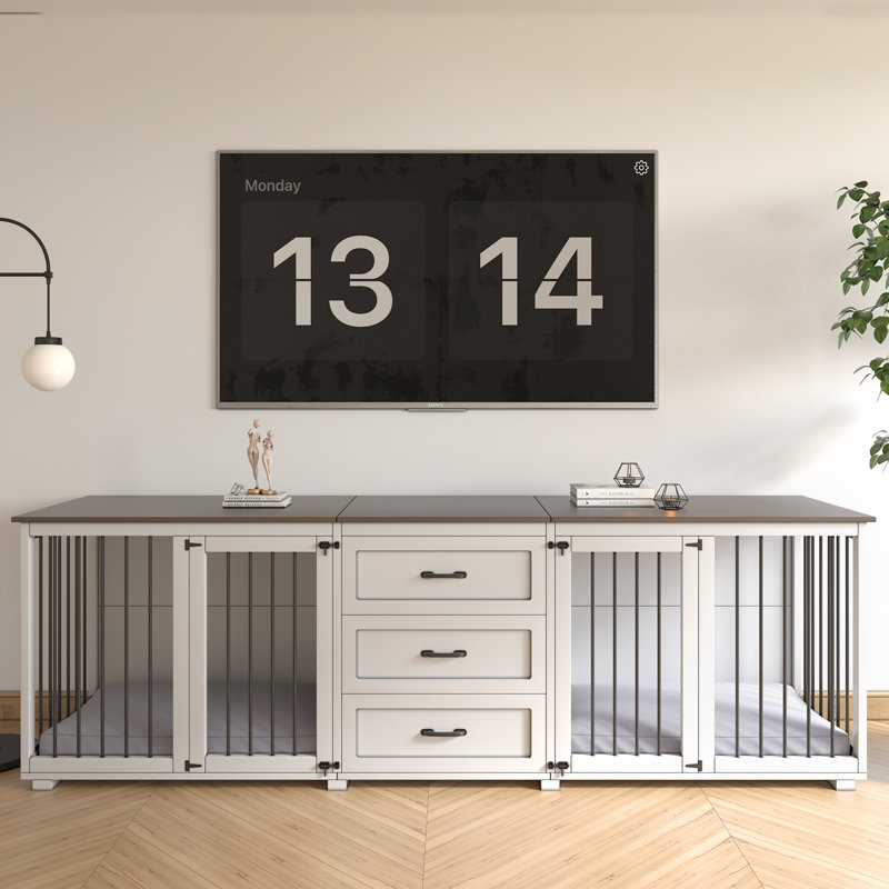 Caisse pour chien en bois avec 3 tiroirs Furniture Style, Gris / Blanc