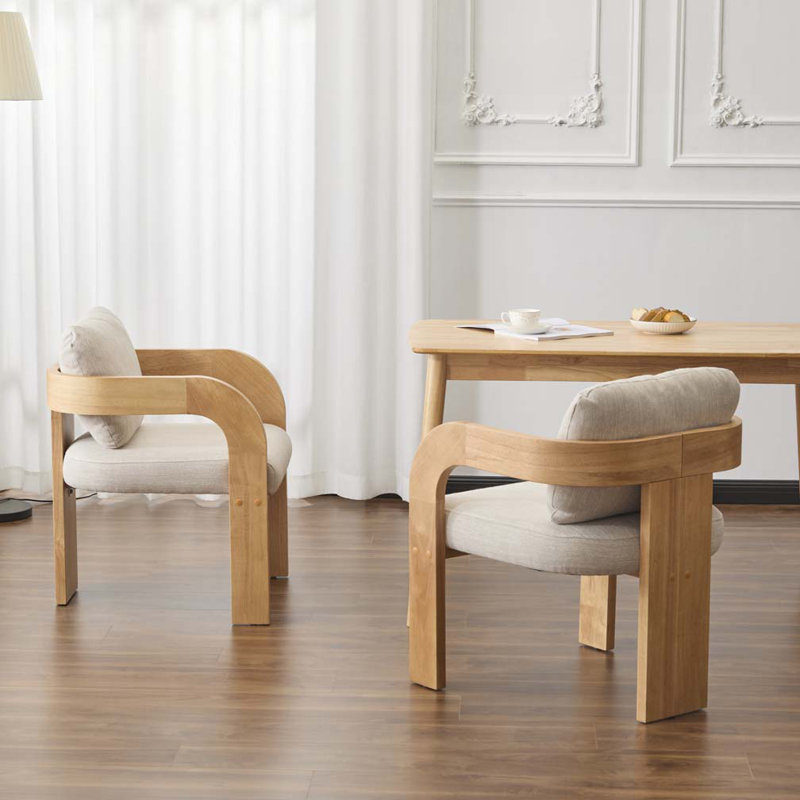 Chaise rembourrée avec pieds en bois, Beige, Naturel