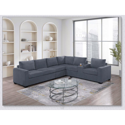 Ensemble modulaire moderne en velours côtelé gris foncé de 6 pièces avec conception en L et console intégrée
