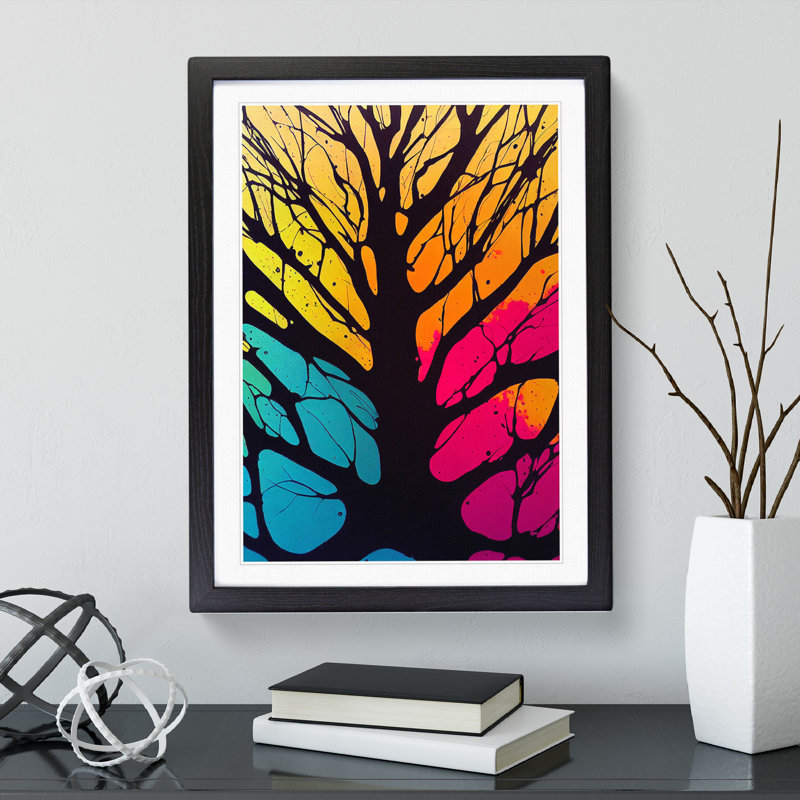 Vibrant Abstract Trees No.7 - Wall Art, 48cm H x 36cm W, Black Framed Paper, White