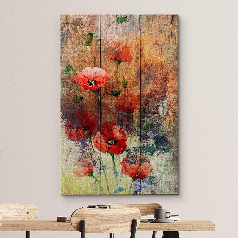 " Grunge Red Poppy Flowers "