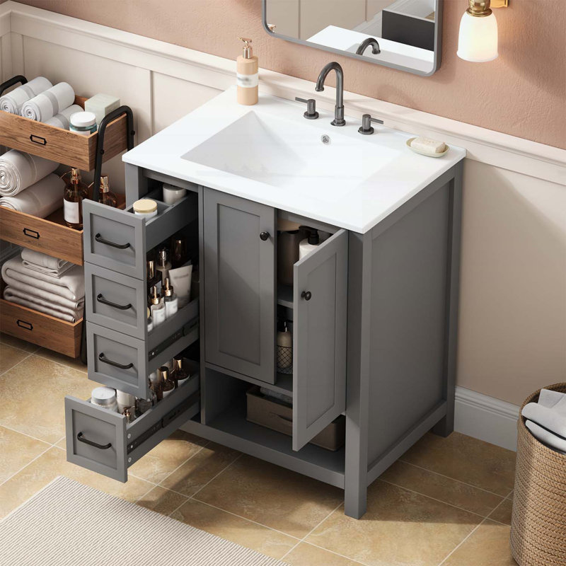 Meuble-lavabo en bois avec lavabo, Gris