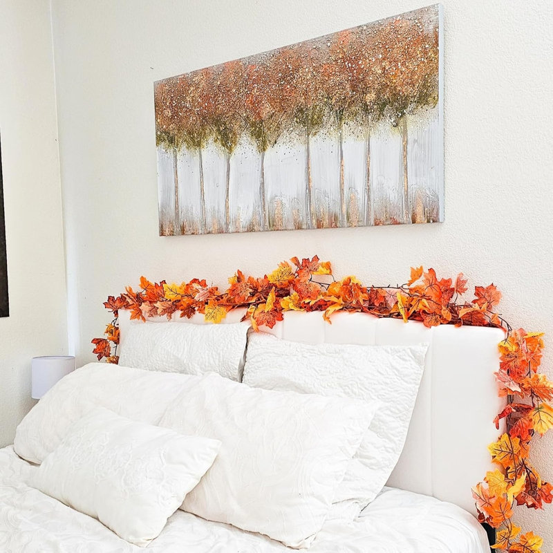  9-Piece Artificial Fall Maple Leaf Garland Set with Hanging Hooks