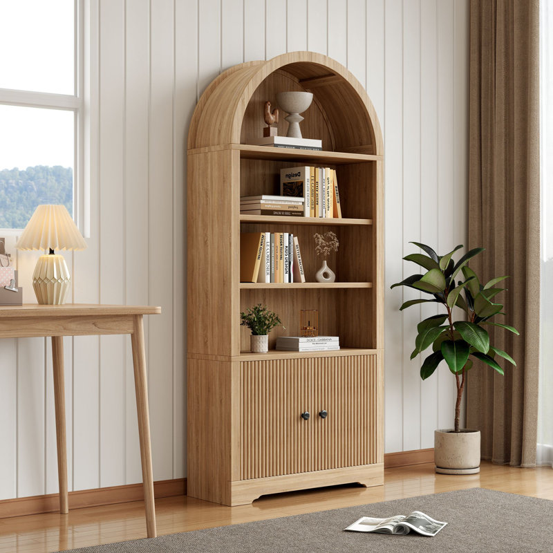 70.08"H Arched Storage Bookcase, Natural