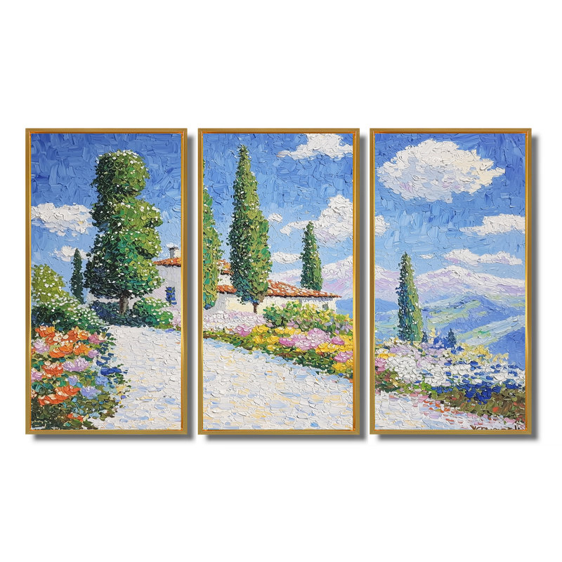 Paysage de géraniums inspiré par Vincent II - France, ensemble de décorations murales, H 40 po x l 60 po, Doré