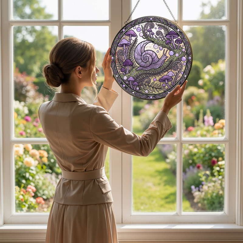 Panneau de vitrail mauve escargot ， 7,8 H, H 7,8 po