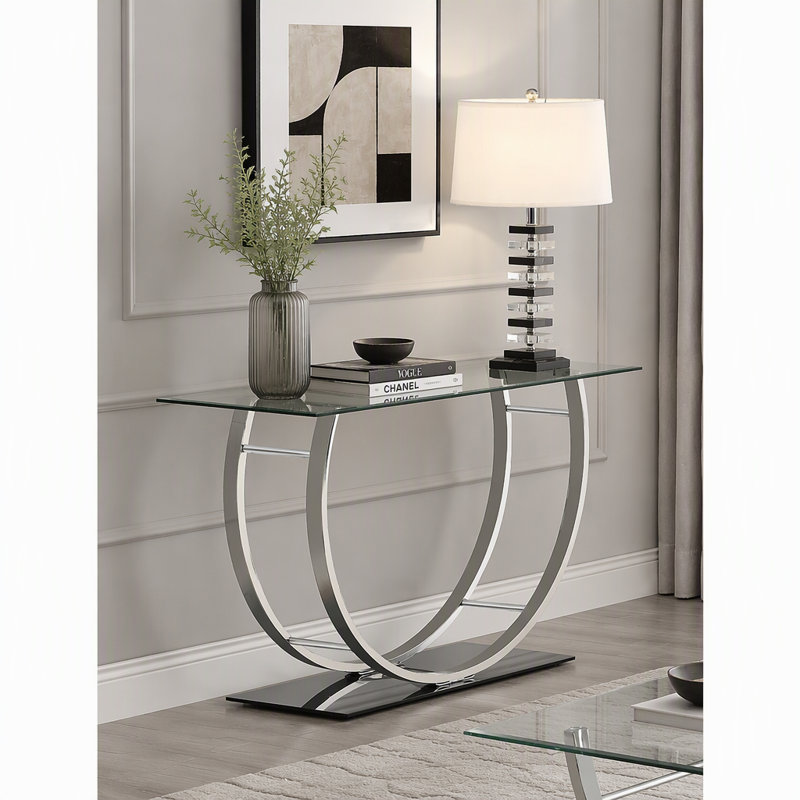 Console en verre avec base en miroir