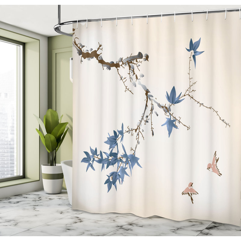 Ensemble de rideau de douche japonais + crochets, H 75 po x l 69 po, Bleu mer