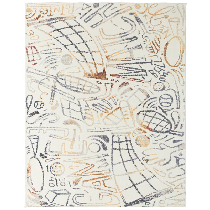 Sportsglyphs Tennis Ivory Power Loom Polyester Area Rug, Rectangle 4' x 6', Ivory 