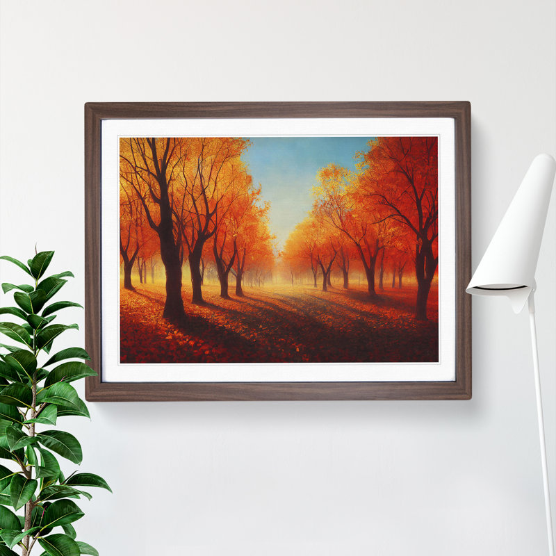 Autumn Forest Painting Vol.4 - Single Picture Frame Print, 46cm H x 64cm W x 2cm D, Walnut Framed