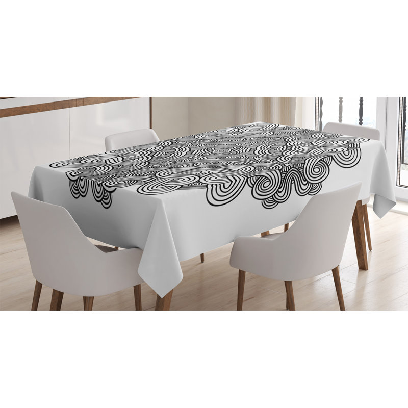 Ambesonne Celtic Tablecloth, Circular Macro Celtic Knot With Twisted Spirals And Lines Classic Cultural, Rectangular Table Cover For Dining Room Kitchen Decor, 52" X 70", Black White