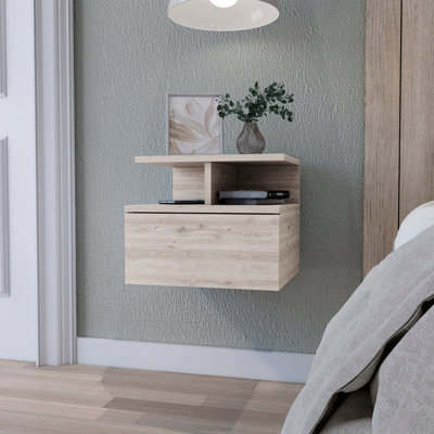 Table de chevet de chambre à coucher grise avec 2 tablettes pour un rangement spacieux et pratique avec tiroir flottant