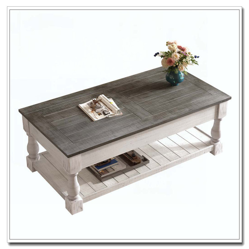 Table basse à plateau relevable Farmhouse, Gris antique, Blanc antique