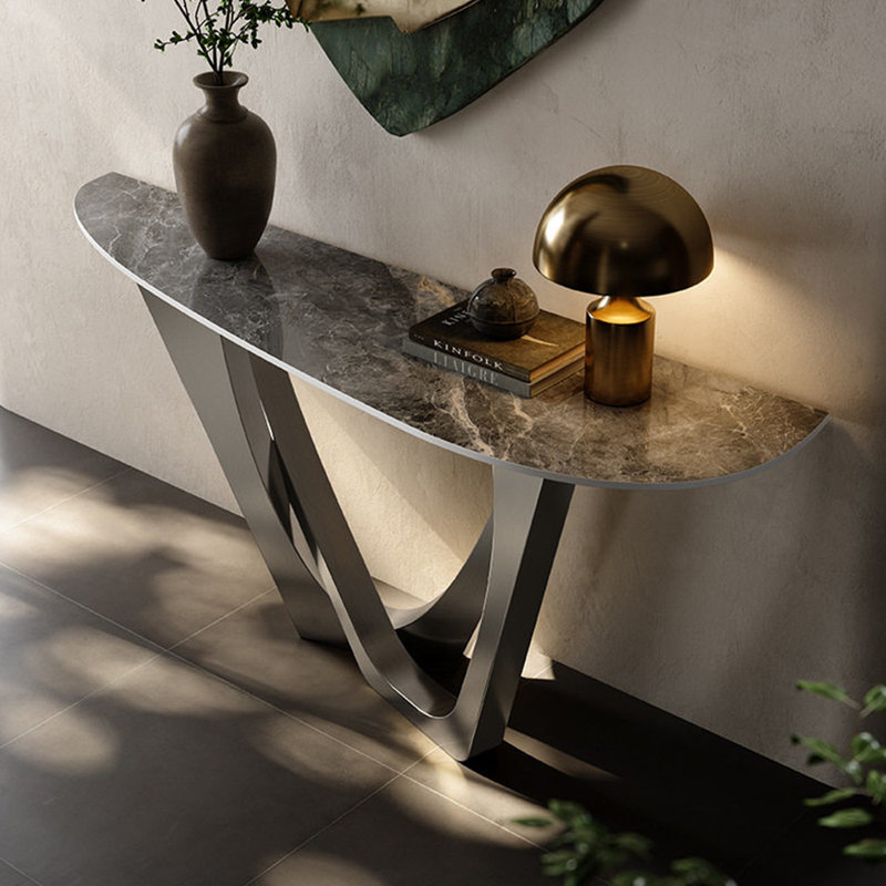 Console légère en métal de style luxueux, Gris foncé, H 33,4 po x l 70,8 po x P 15,3 po, Gris