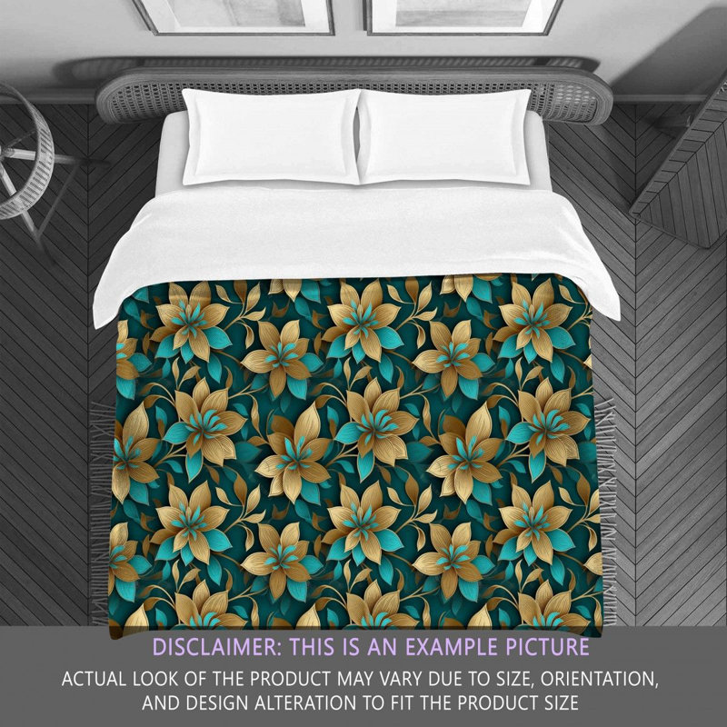 Machine Printed Comforter, Twin Extra Long Comforter, Gold/Green/Blue Floral
